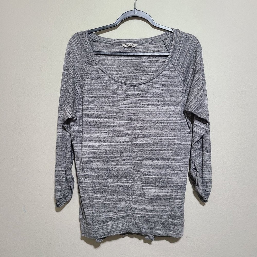 Aritzia TNA Heathered Long Sleeve Scoop Neck Top Size M Gray